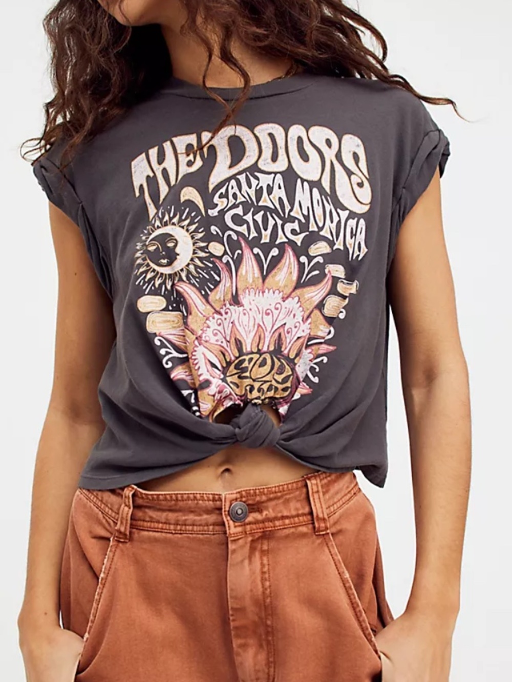 MICAS The Doors Santa Monica Civic Graphic Crop Tee Charcoal Sz M
